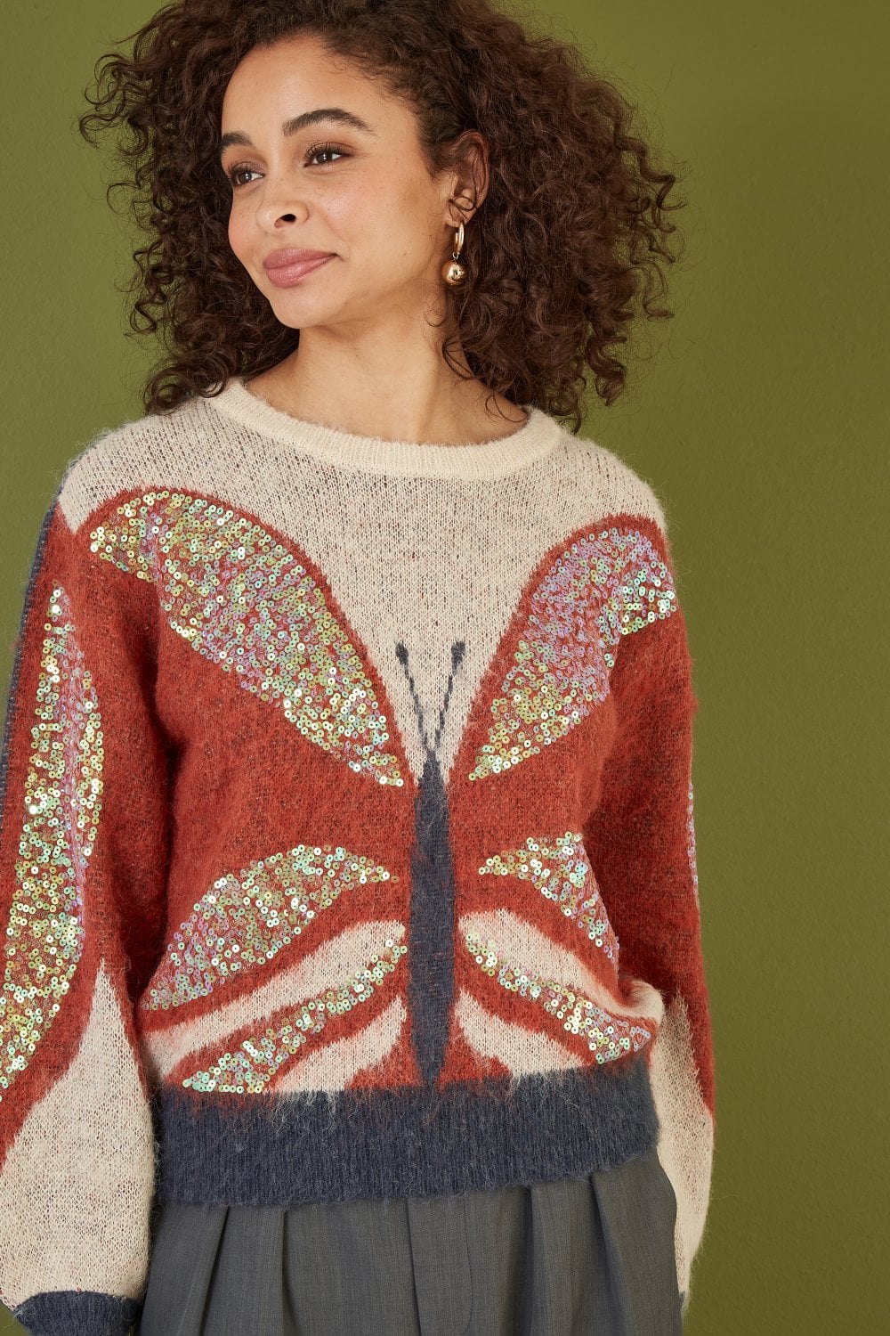 Butterfly Sequin Knit Sweater by Yumi Cream