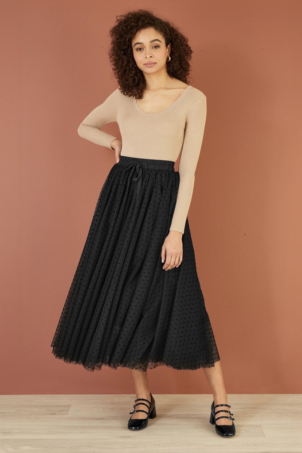 Black Heart Print Tulle Skirt - Yumi Mesh Design