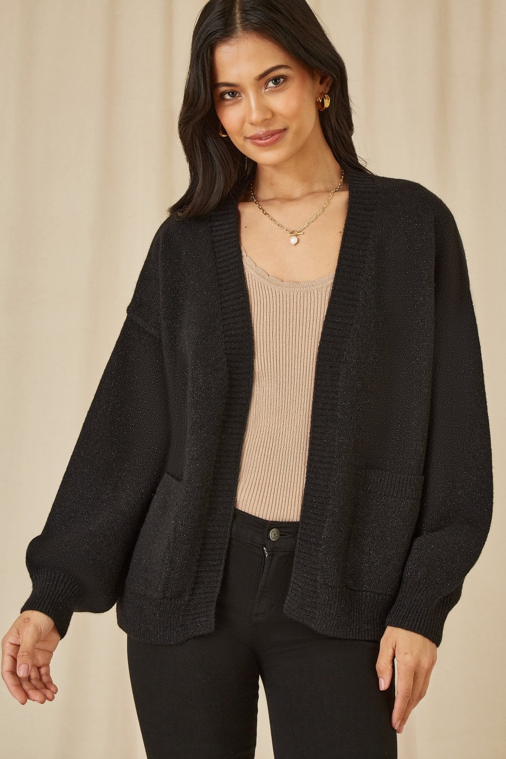 Black Yumi Slouchy Cardigan with Pockets - Relaxed Fit