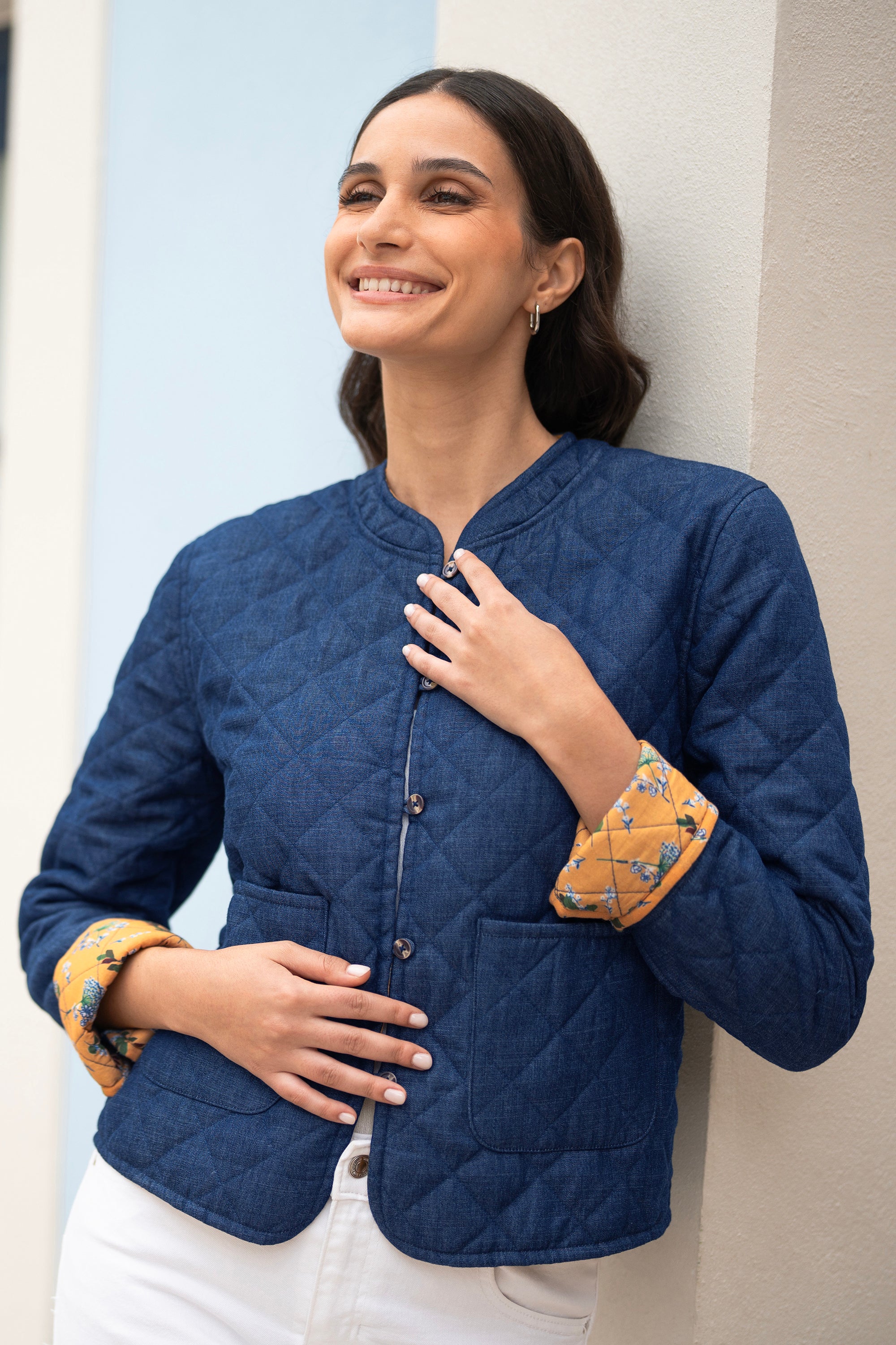 Yumi Reversible Floral-Lined Quilted Jacket