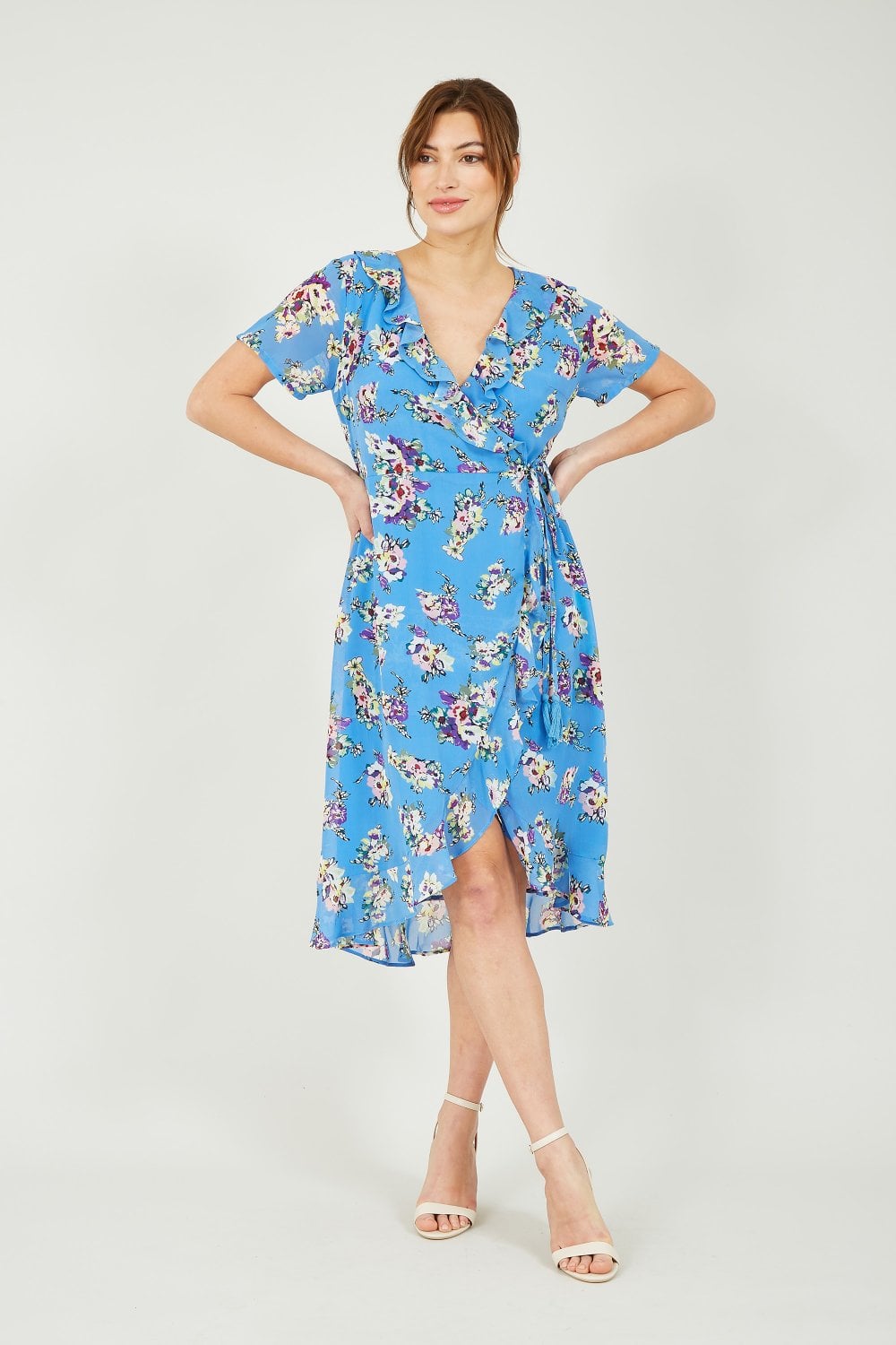 Yumi Floral Wrap Dress in Blue