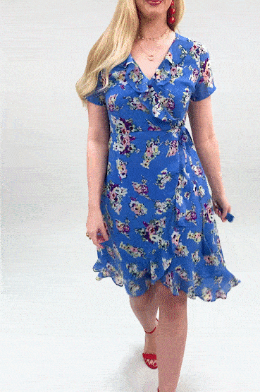 Yumi Floral Wrap Dress in Blue