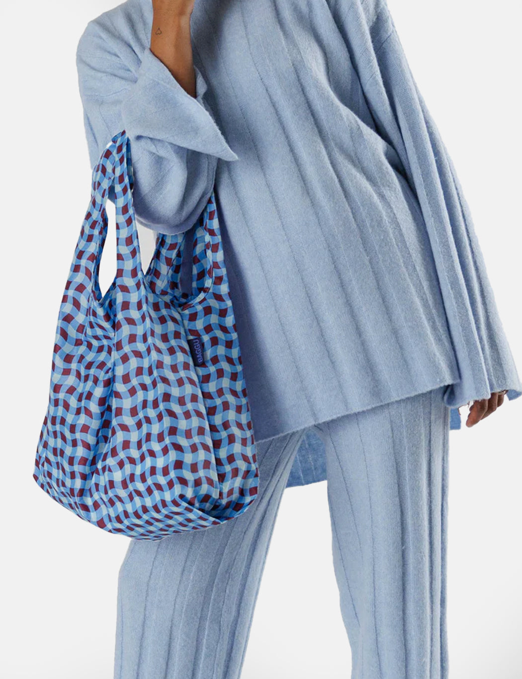 Recycled Baggu Tote - Wavy Gingham Blue Eco Bag