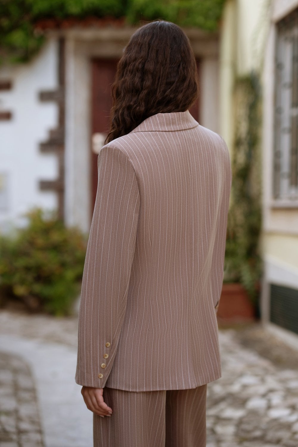 Stylish Yumi Brown Pinstripe Blazer for Women