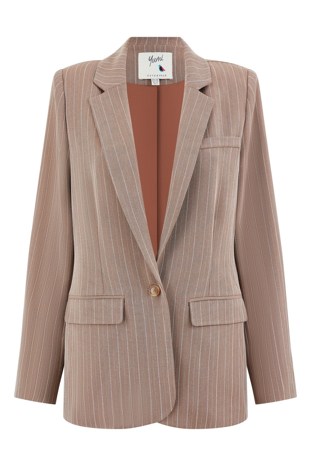 Stylish Yumi Brown Pinstripe Blazer for Women