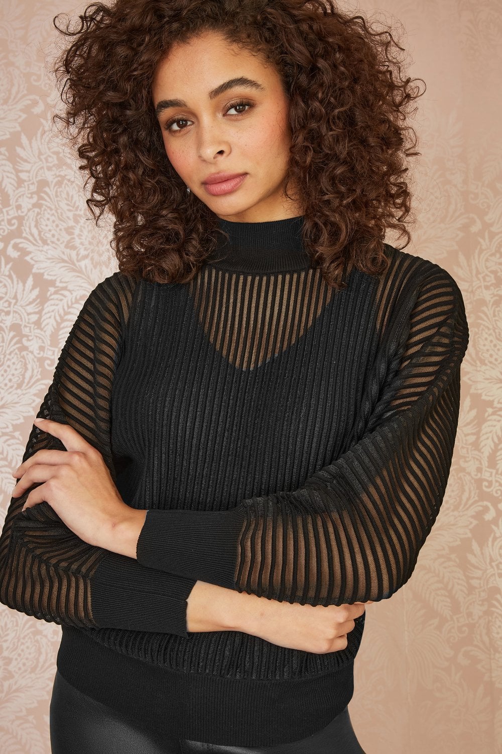 Yumi Black Sheer Roll Neck Jumper & Knit Vest Set