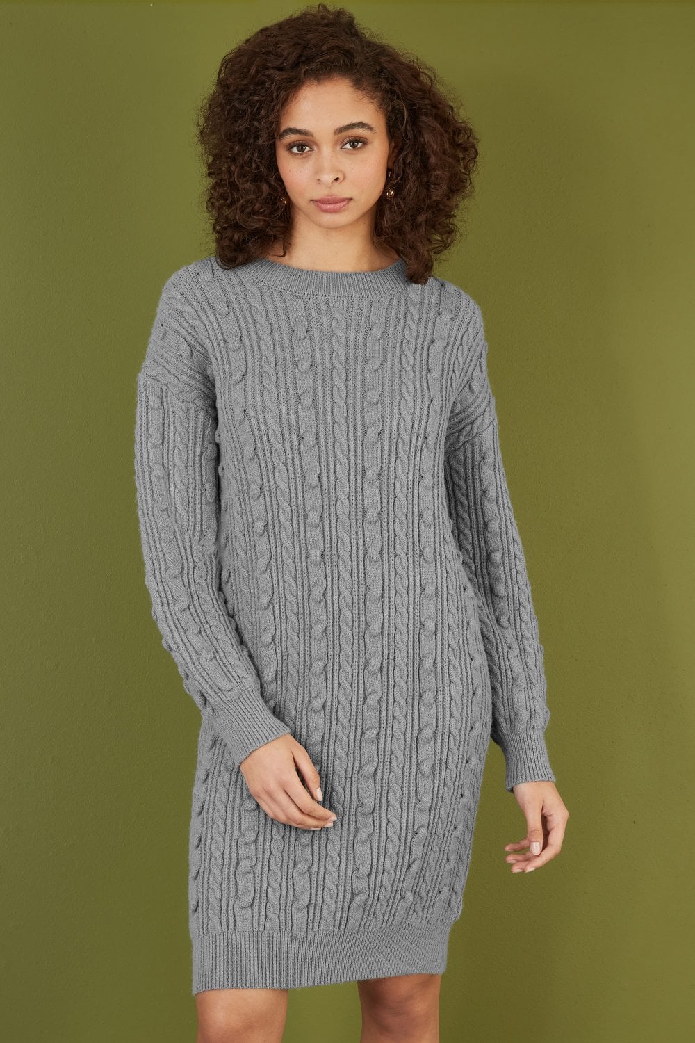 Grey Cable Knit Tunic Dress by Yumi